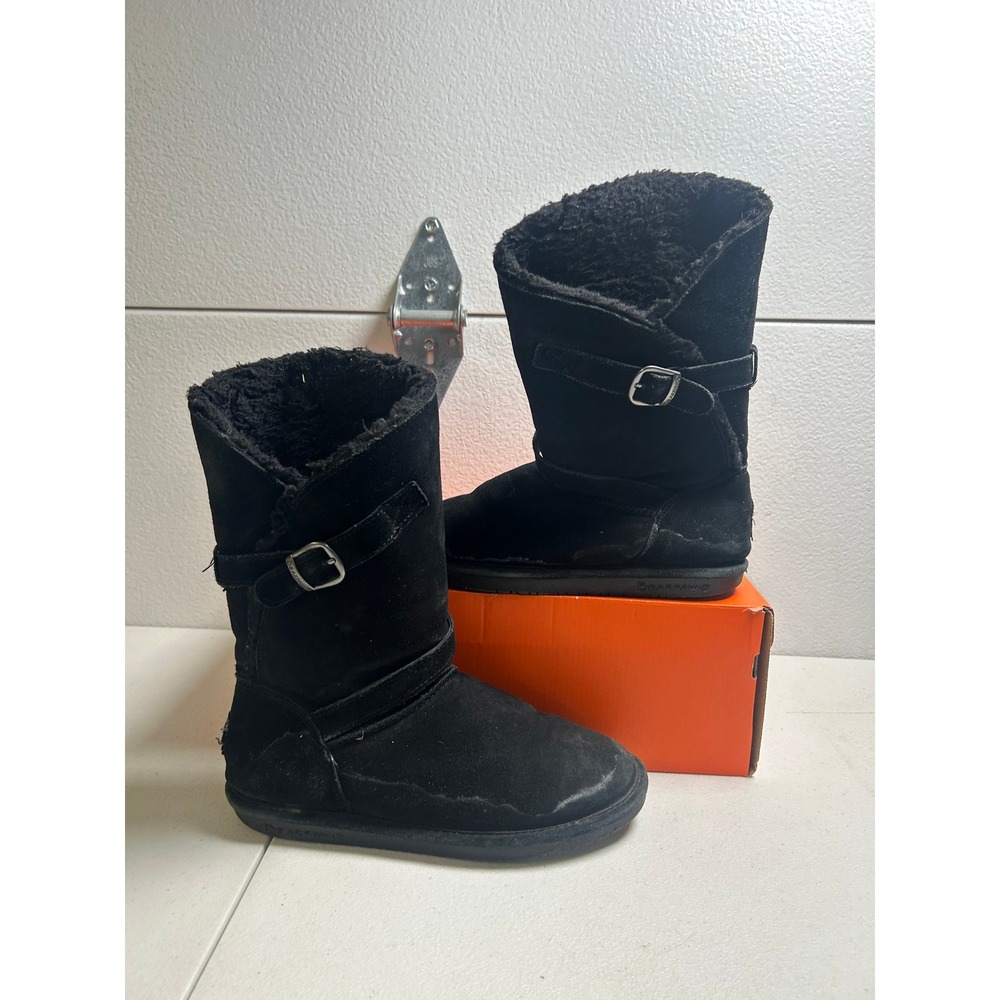 Bearpaw Suede Faux Fur Buckle Boots Black Women Size 9 #3129